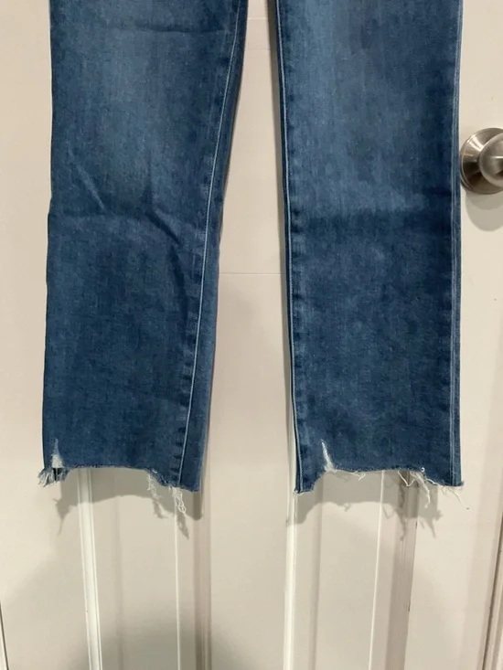 NWT PAIGE Cindy Bay Straight-Leg Jeans in Medium Blue Wash Destroyed Hem Size 24 - Picture 2 of 7